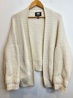Roots Chunky Knit Open-Front Cardigan Wool Blend Cream